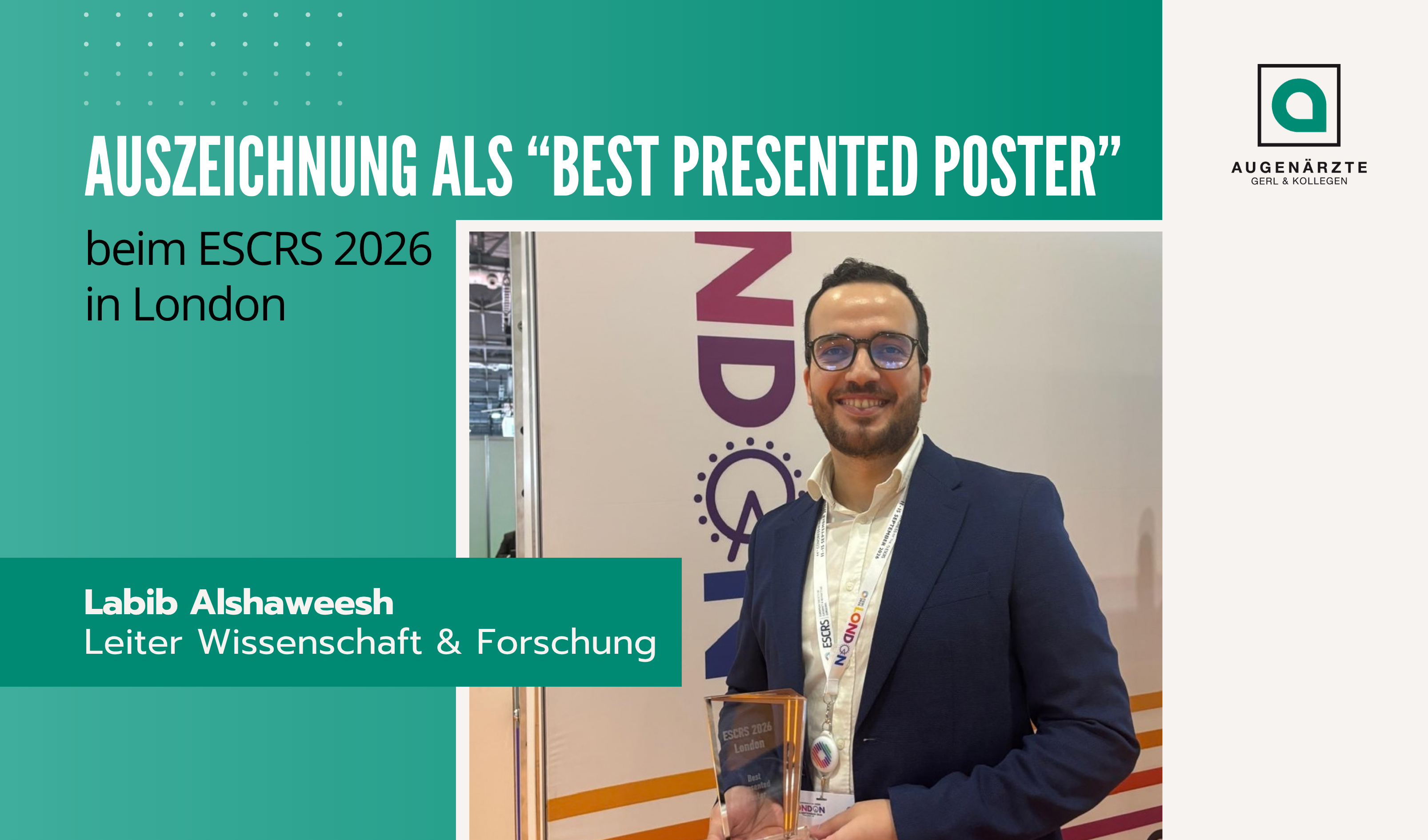 Aktuelles ESCRS - Auszeichnung beim ESCRS 2026 in London - Augenärzte Gerl & Kollegen